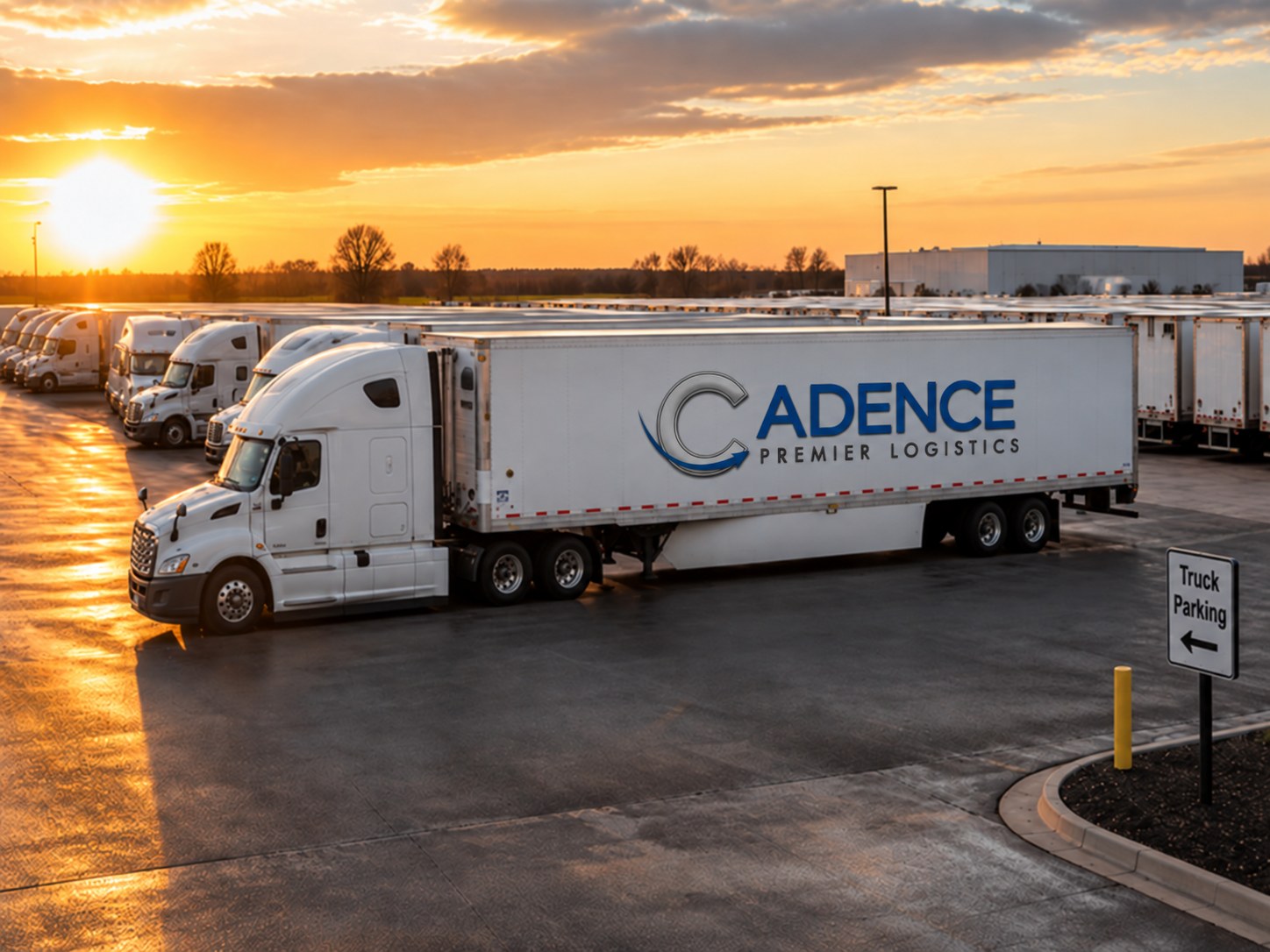 Aerial view of Cadence Premier trucks and trailers in the company yard